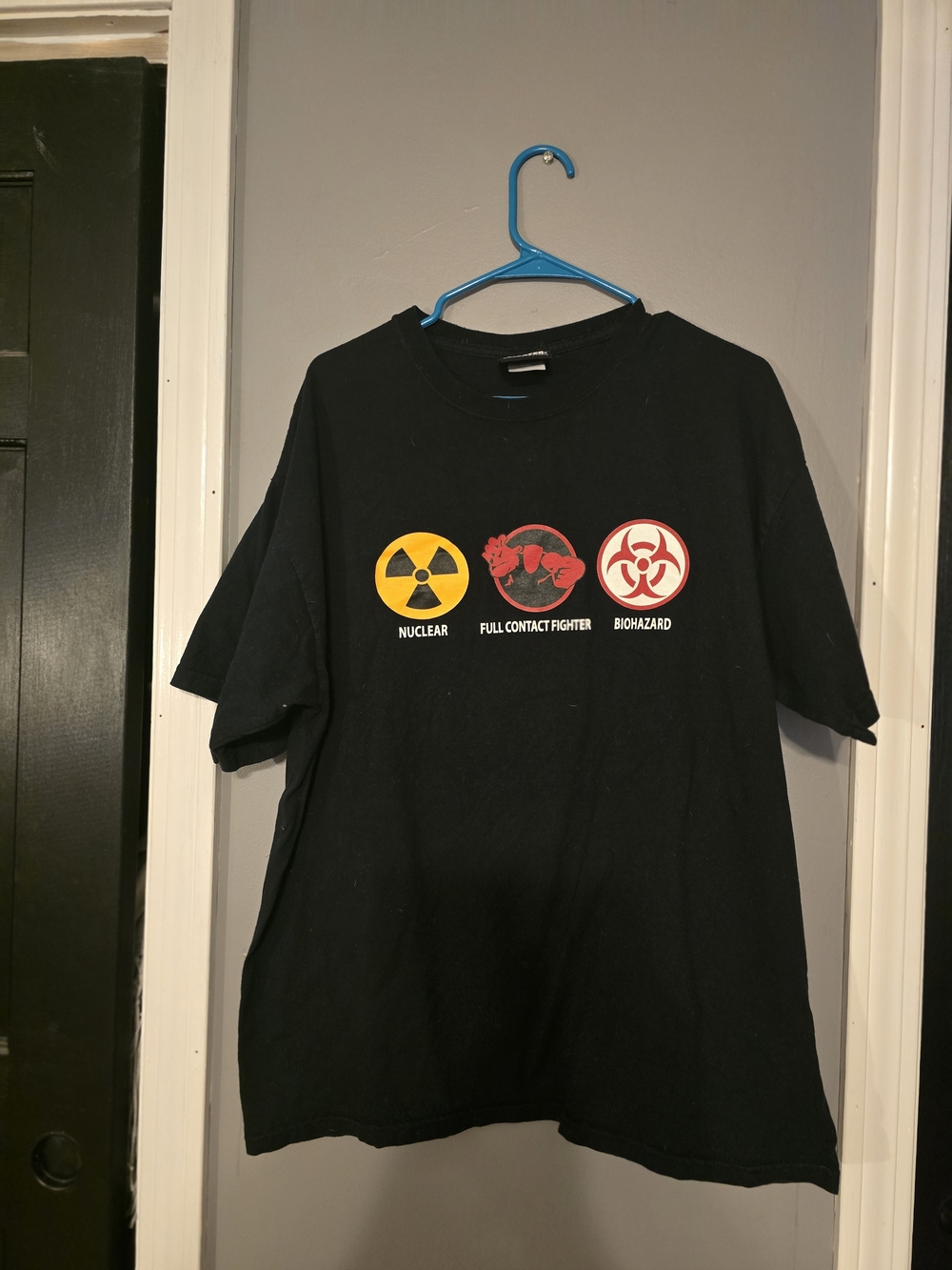 Vintage Full Contact Fighter Short-Sleeve Graphic Tee with Yellow & Red Icons